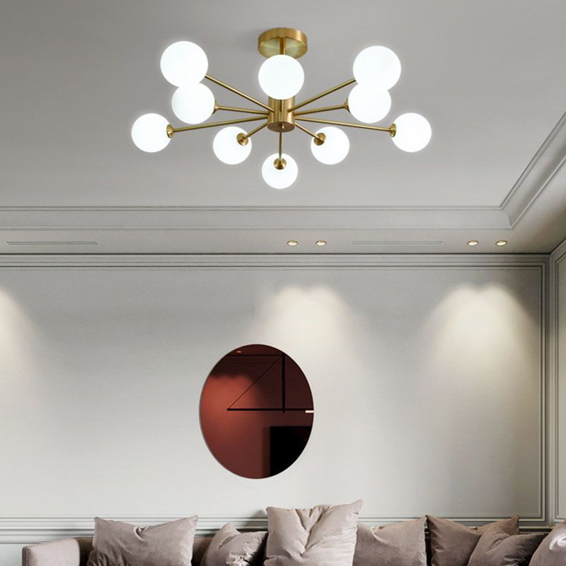 Post-Modern Metal Radial Hanging Chandelier Light Spherical Glass Shade Suspension Light in Gold