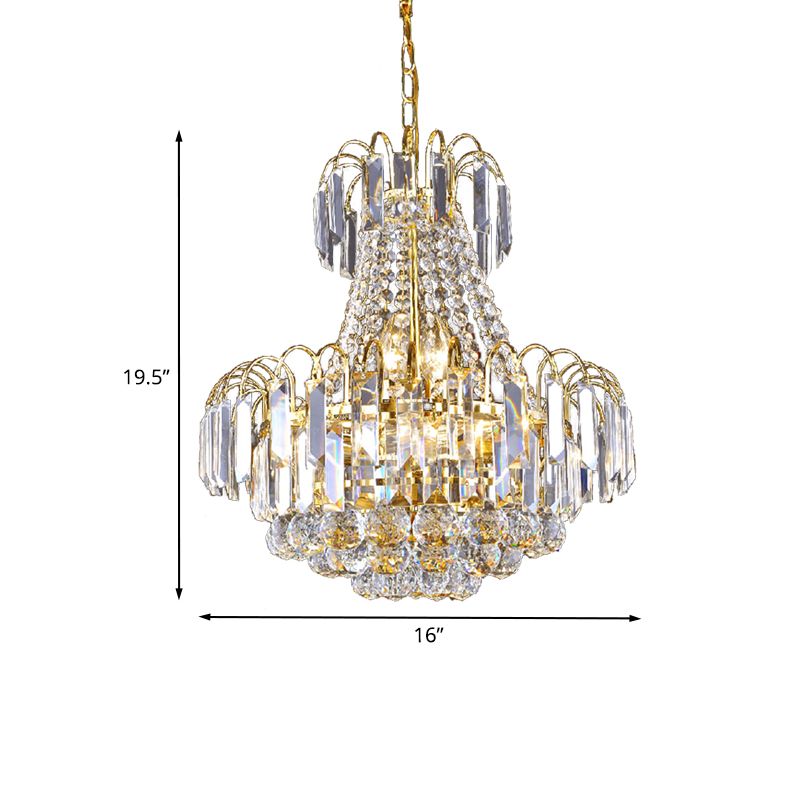 Gold 6 Lights Chandelier Lighting Fixture Contemporary Crystal Flute Conic Pendulum Light