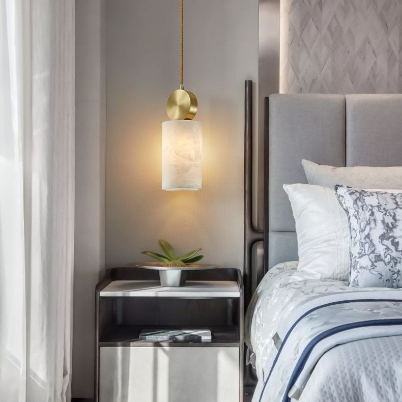 Kleine marmeren hanglamplichter bevestiging eenvoudig 1 bol messing hangend licht voor slaapkamer