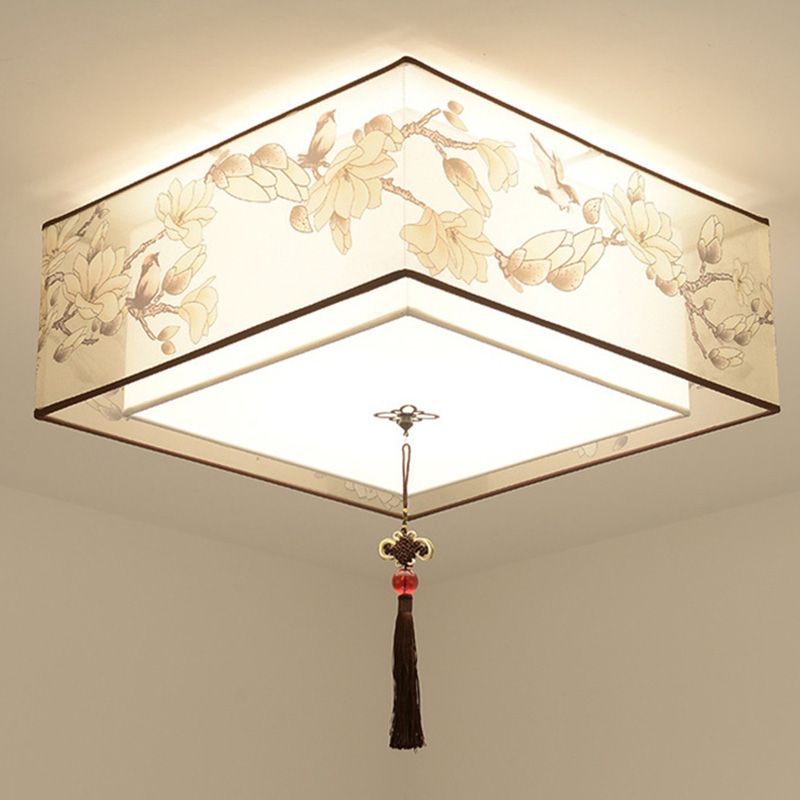 16" Wide 4 Lights Flush Mount Traditional Fabric Flush Ceiling Light in White for Bedroom
