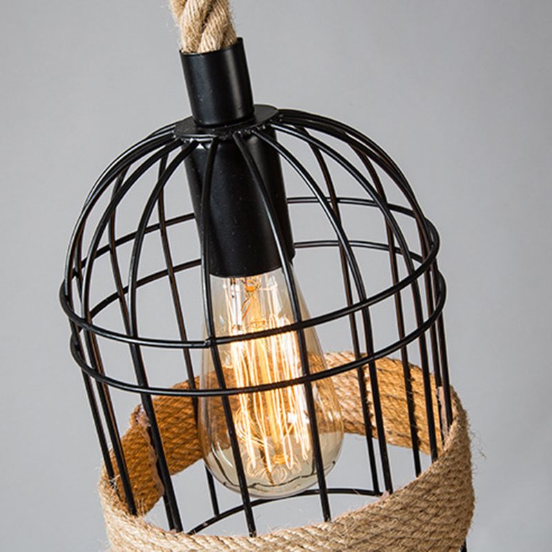 Industrial Iron Cage Shape Island Lamp Metal 5 Lights Pendant Light for Restaurant