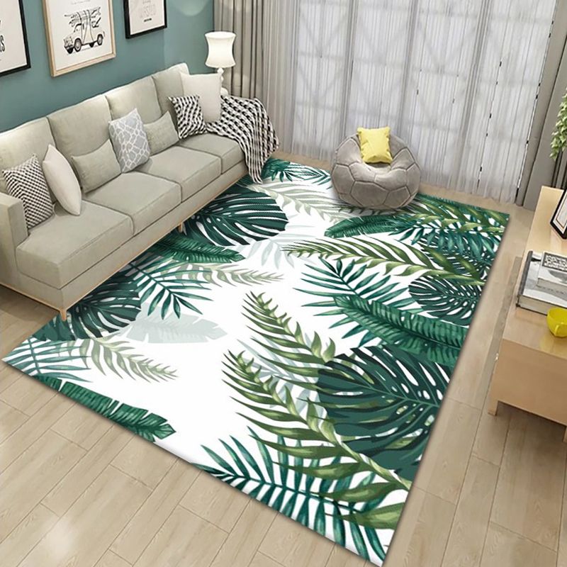 Modern Tropical Area Rug Simple Leaves Pattern Carpet Polyester Friendly Washable Rug for Living Room