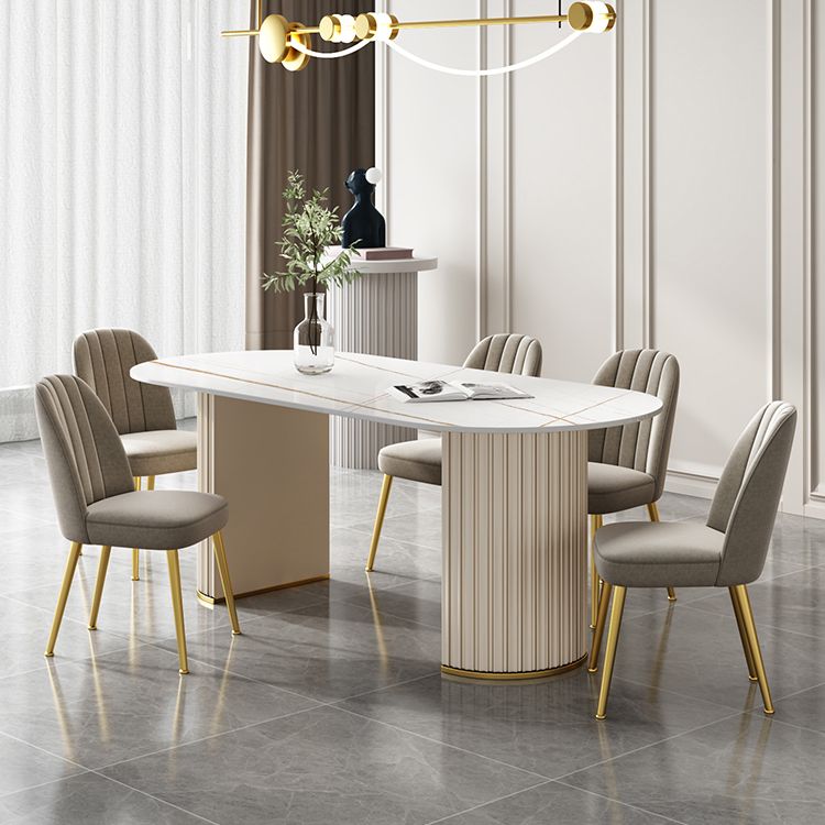 Tavolo da pranzo ovale moderno tavolo da pranzo in pietra sinterizzato con doppio piedistallo bianco