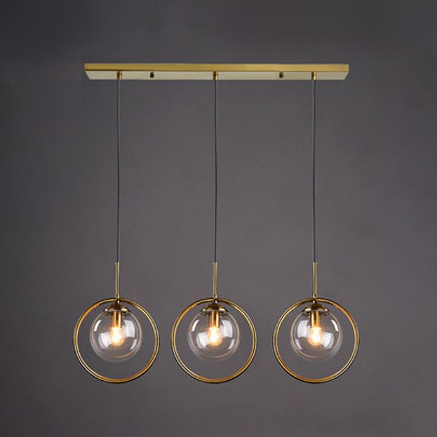 Luz de colgante de oro de vidrio en la moderna lámpara colgante de globo de hierro estilo lujo para el comedor