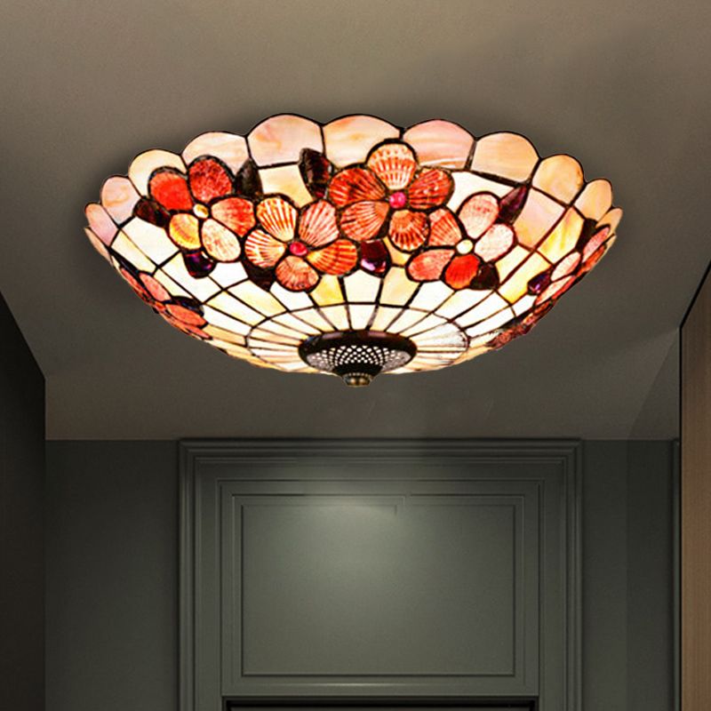 Plafonnier à motif pivoine, coquille Tiffany, 3/4 ampoules, plafonnier rose, 12"/16"/21" de diamètre
