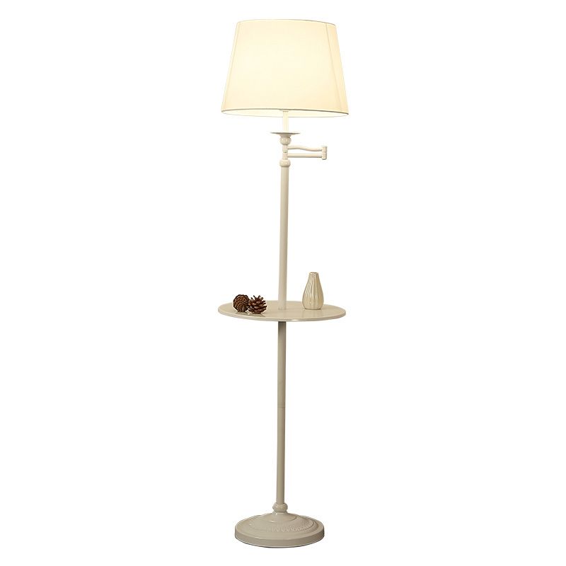 Fabric Cone Shaped Standing Light Vintage 1 Bulb Living Room Floor Lamp with Tray
