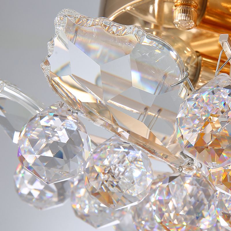 Klare Kristallkugel-Kaskaden-Deckenbeleuchtung, moderne Gold/Silber-LED-Halbbündigmontage