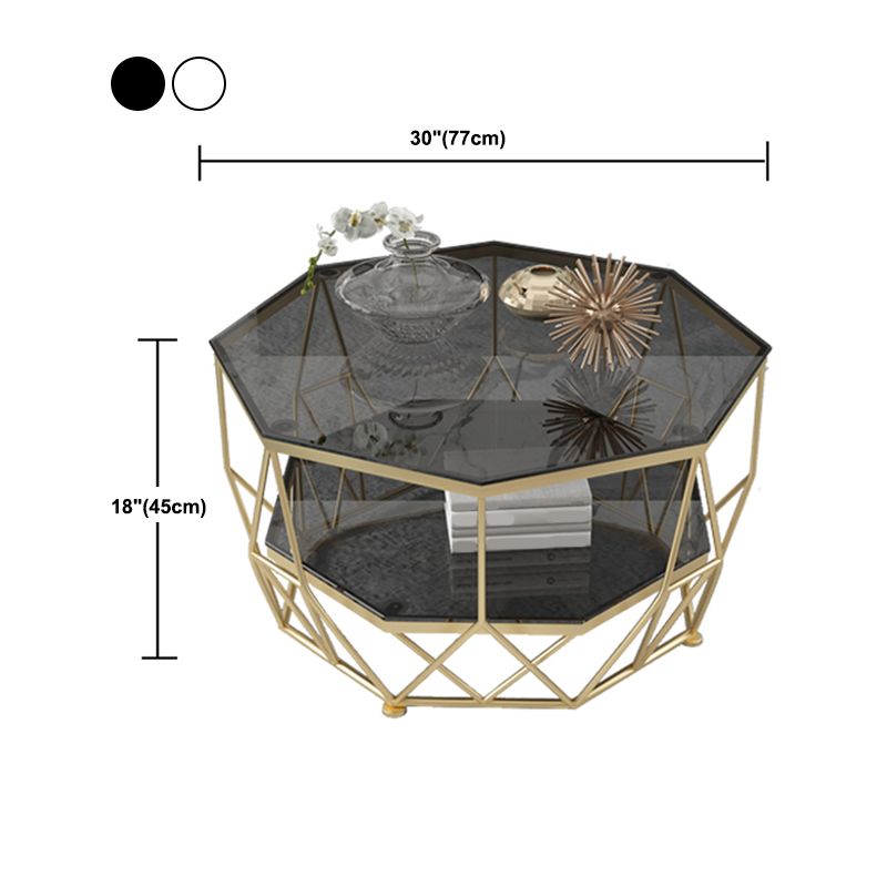 Modern Frame Coffee Table Glass Top Cocktail Table 17.71 Inch High