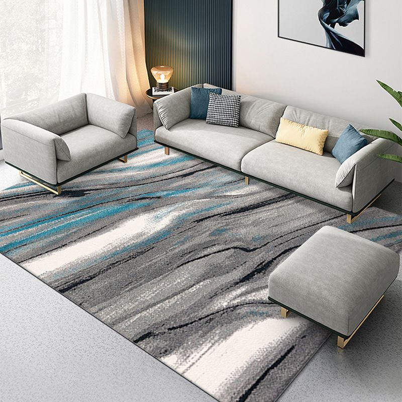 Black Abstract Striped Rug Polyester Modern Rug Stain Resistant Rug for Living Room