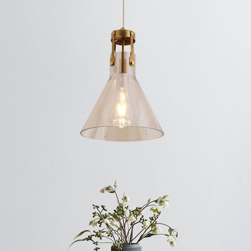 Horn Kitchen Table Hanging Pendant Cognac Glass 1 Bulb Simple Style Suspension Lighting