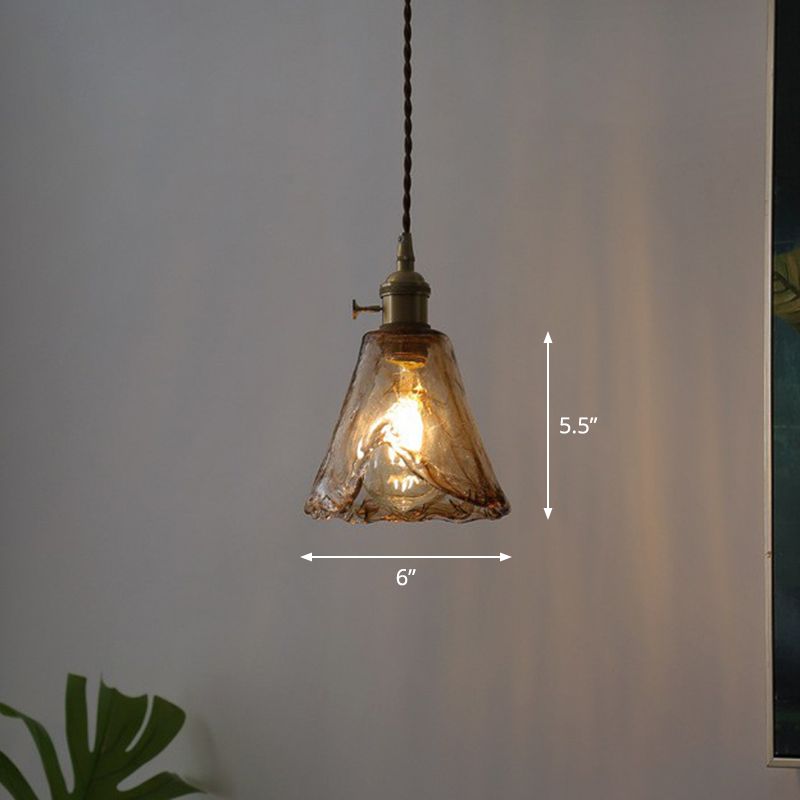 Single-Bulb Hanging Lamp Vintage Bell Cognac Glass Lighting Pendant for Dining Room