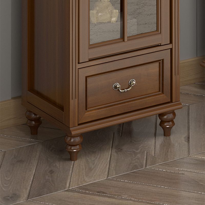 Mid-Century Modern Pine Storage Cabinet Solid Wood Brown Storage Cabinet with Drawer