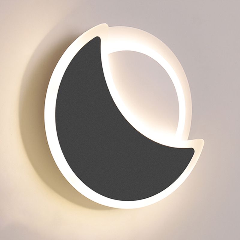 Modern 2 - Light Round Wall Light in Black / White Finish Iron and Acrylic Wall Flush