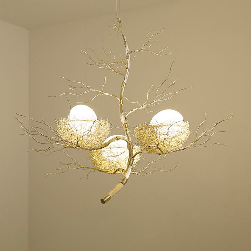 Artistry Nest Shaped Pendant Light Aluminum 3 Heads Dining Room Chandelier Light Fixture in Beige
