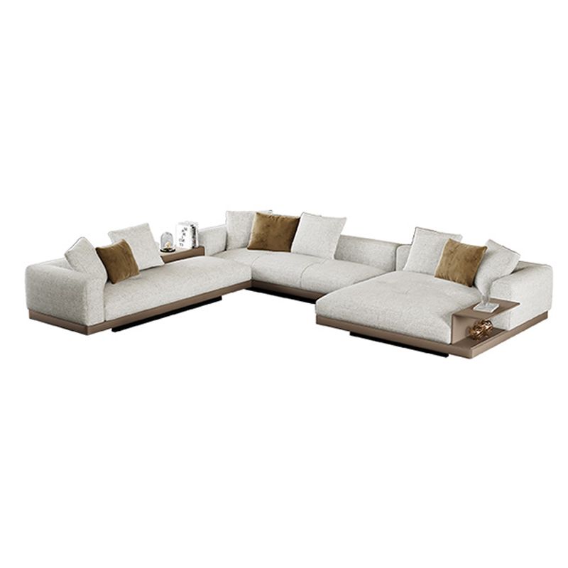 Farmhouse Sectional Sofa with Square Arms in Beige Linen Blend
