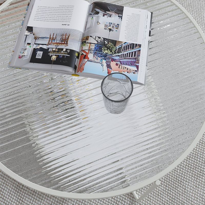 Round Cocktail Table Glass Top Single Coffee Table with Shelf
