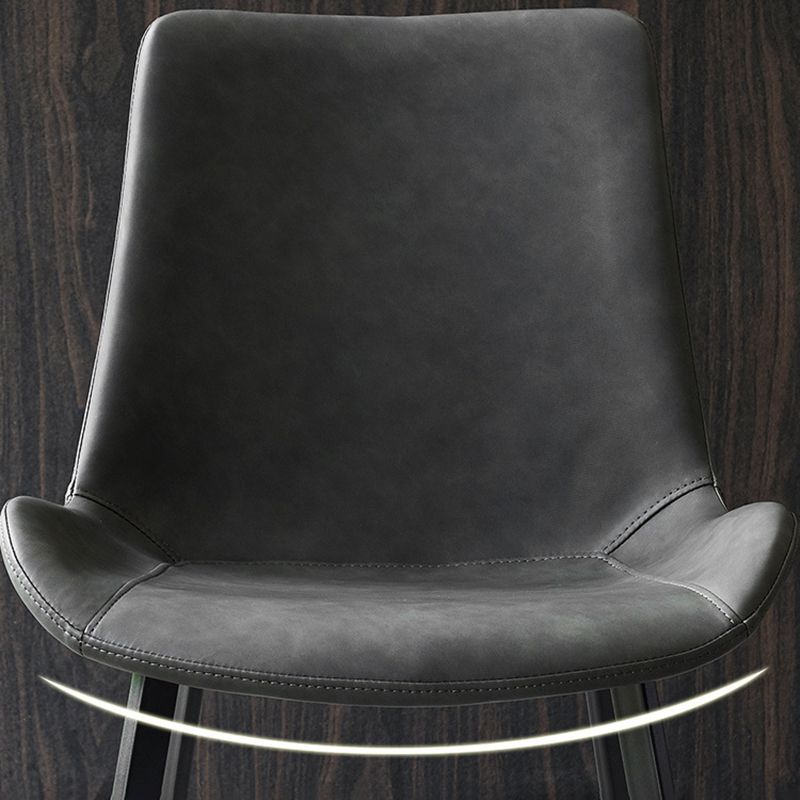 Modern Leather Side Chair Solid Back Dining Chair with Metal Base