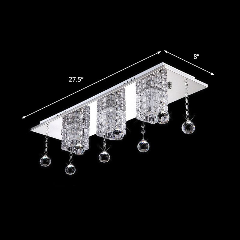 Clear Crystal Shade Nikkel Flushmount Cube 3 Heads Moderne Plafondlamp met Orbs Draping in Wit/Warm Licht