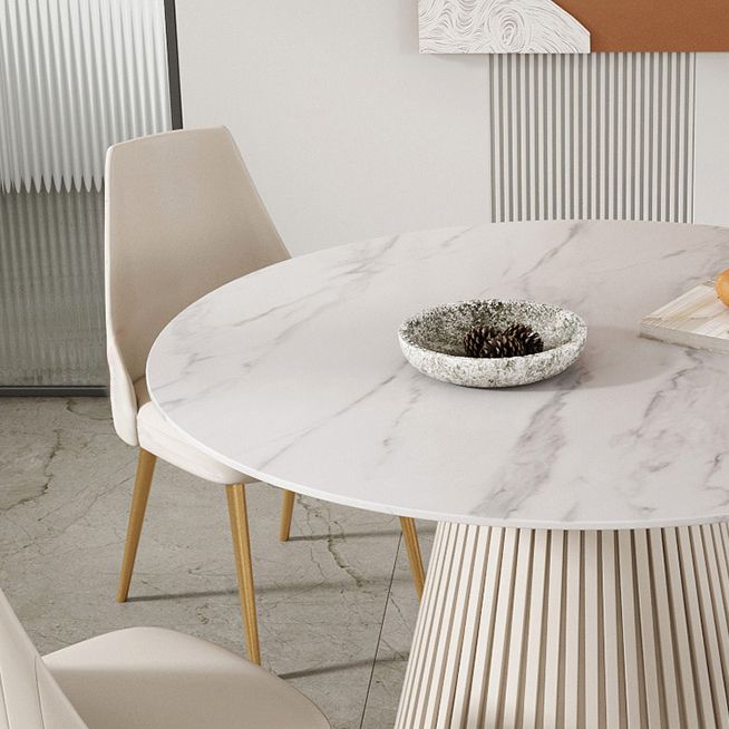 Round Sintered Stone White Dining Table Simplicity Pedestal Table for Dining Room