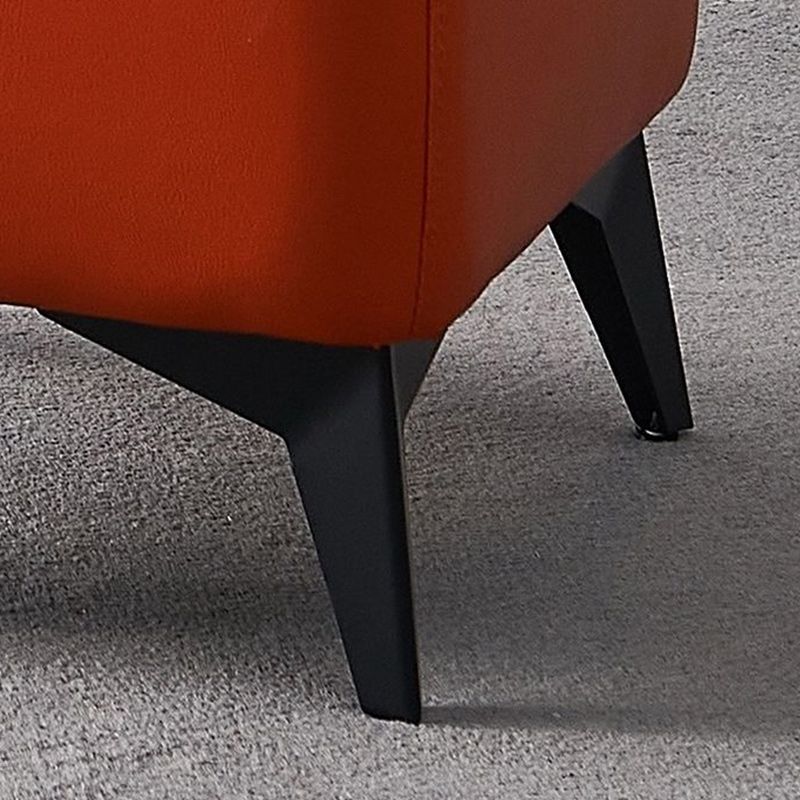 Mid-Century Modern Pouf Ottoman Faux Leather Upholstered Rectangle Ottoman with Chair Legs