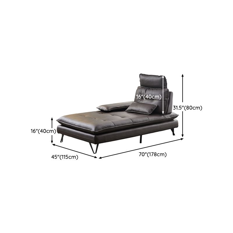Living Room Black Leather Chaise Pillow Top Arms Modern Chaise Lounge