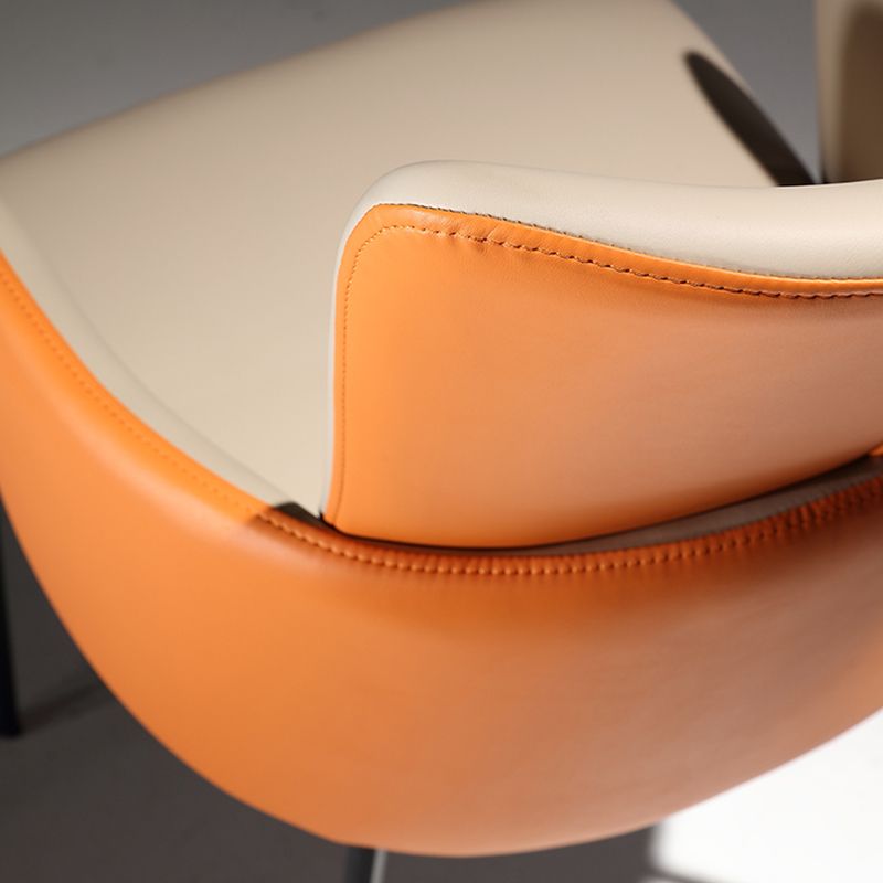 Upholstered Faux Leather Armchair Indoor Industrial Dining Chair with Metal Legs