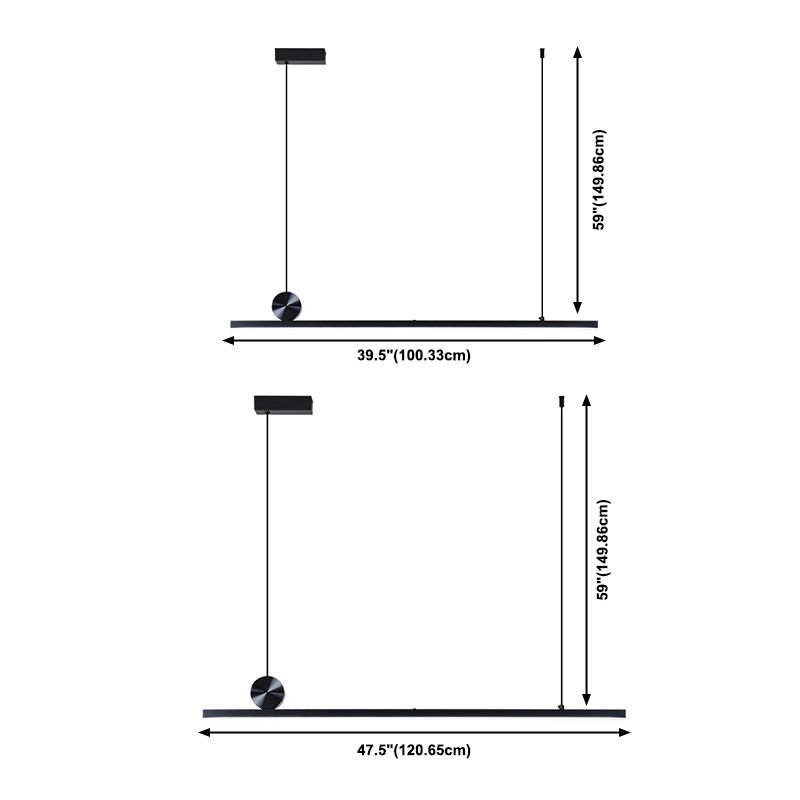 1-Licht lineare Inselbeleuchtungskarten schwarzer moderner Aluminium-Hanglampen