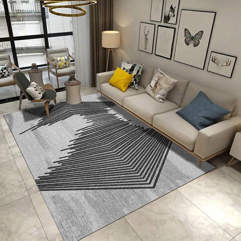 Beige Modern Rug Polyester Stripe Rug Stain Resistant Rug for Living Room