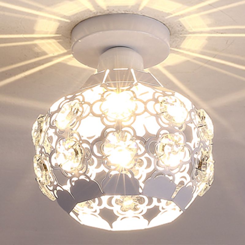 Globe Hallway Ceiling Flush Light Crystal Encrusted 1 Bulb Modern Flush Light Fixture