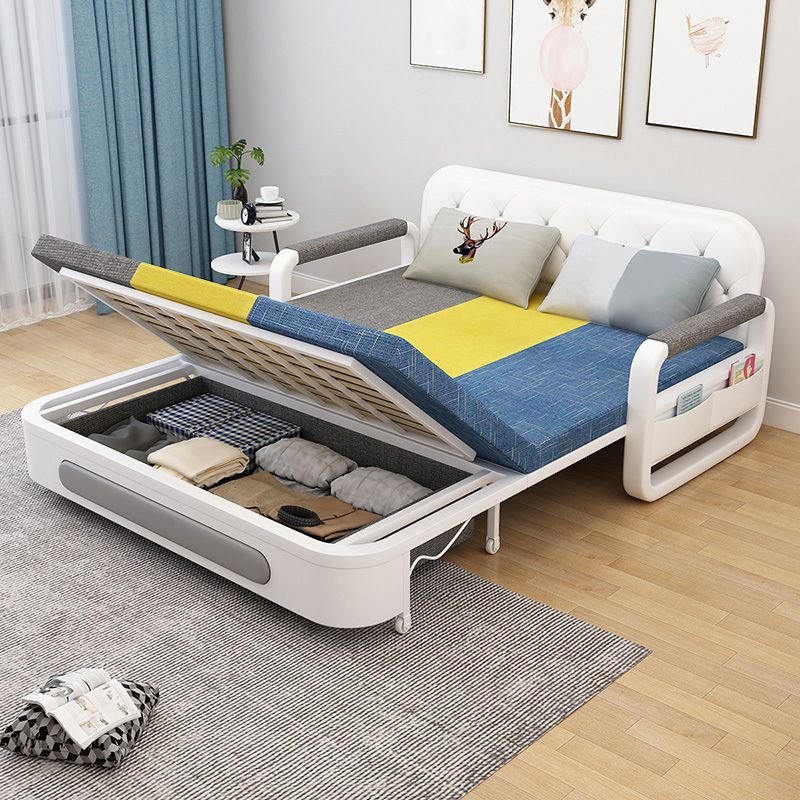 Contemporary Linen Square Arm Sofa Bed Standard Foldable Sofa for Living Room