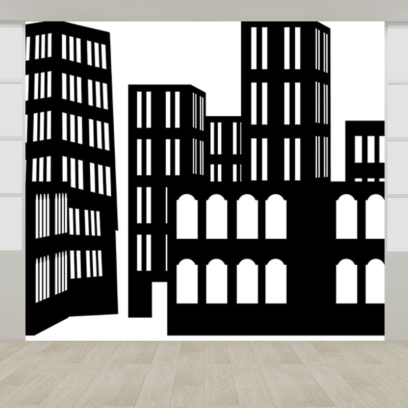 Modern City Illustration Mural Wallpaper for Living Room Wall Covering in Soft Color