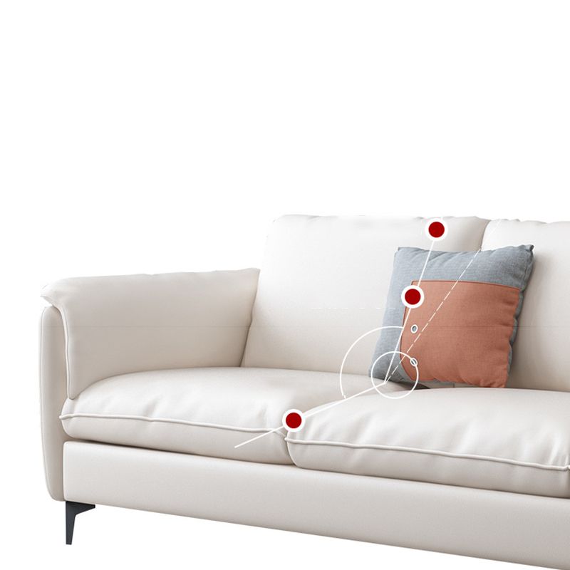White Leather Pillow Back Sofa Contemporary Pillow Top Arm Sofa
