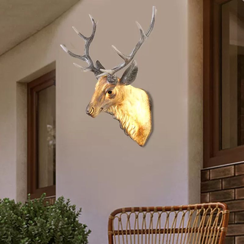 Grey/White/Brown 1 Light Sconce Lamp Traditional Style Resin Deer Shaped Wall Lighting Fixture for Bedroom