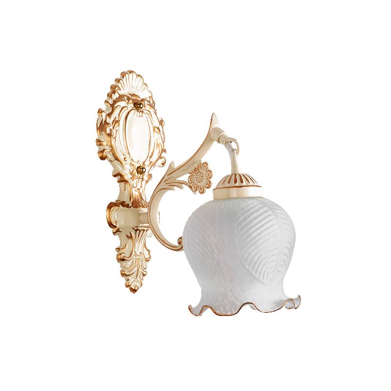 1/2-Bulb Flower Wall Light Fixture Traditional White Glass Wall Sconce Lighting for Living Room