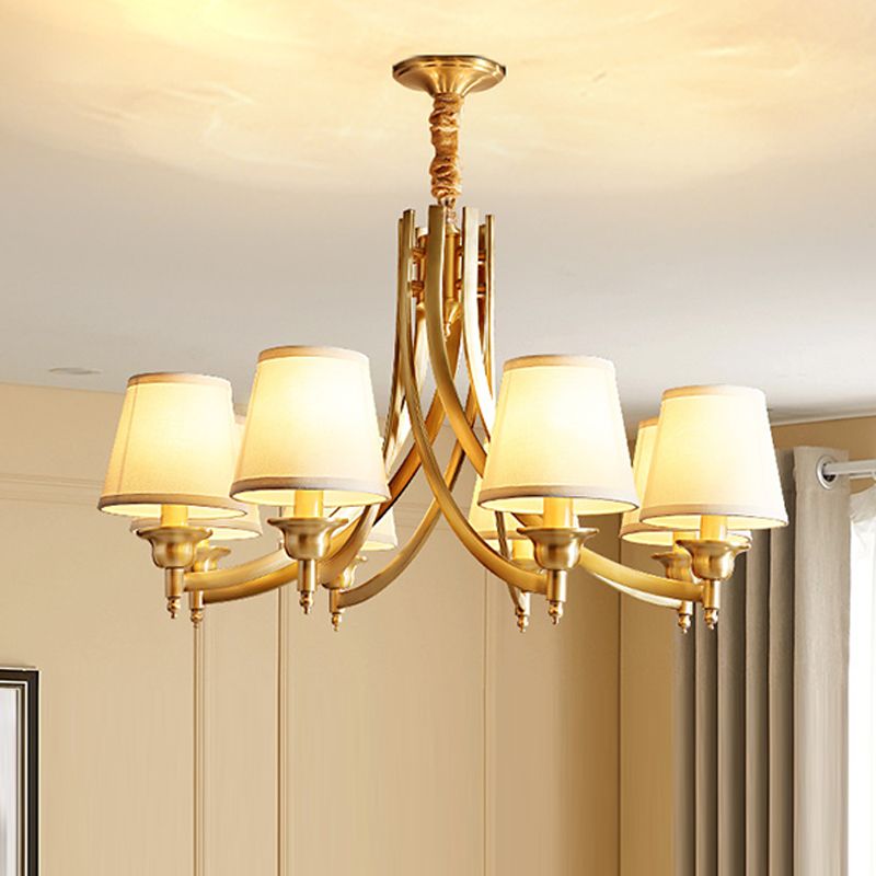 Barrel Chandelier Lighting Fixtures Traditional Multi-Head Gold Suspension Light with Fabric Shade