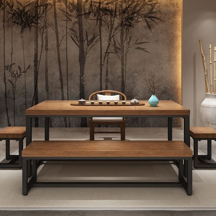 Industrial Rectangle Dining Table Pine Solid Wood Table with Trestle Base for Home Kitchen Dinner