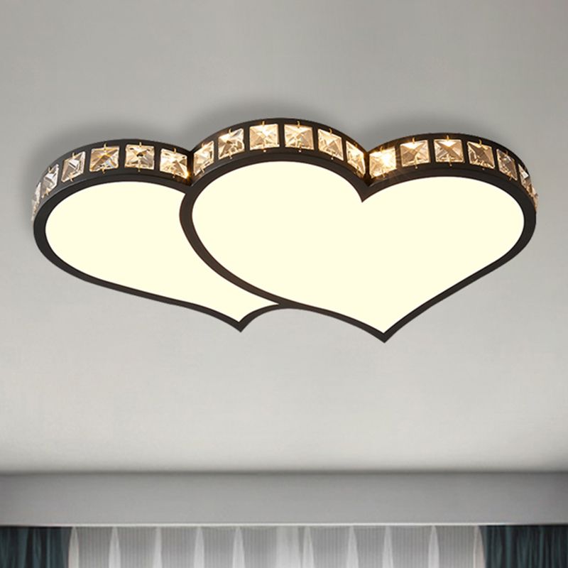 Modern Heart Flushmount with Crystal Accents and Frosted Diffuser Black/Gold Led Flush Ceiling Light in 3 Color/White