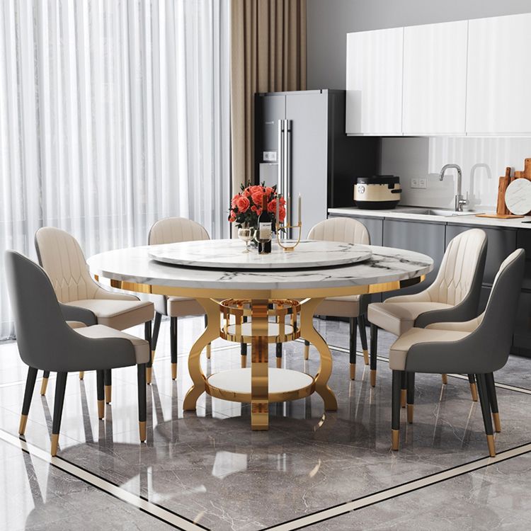 Metal Traditional Luxury Round Table Marble Top Table with Storage