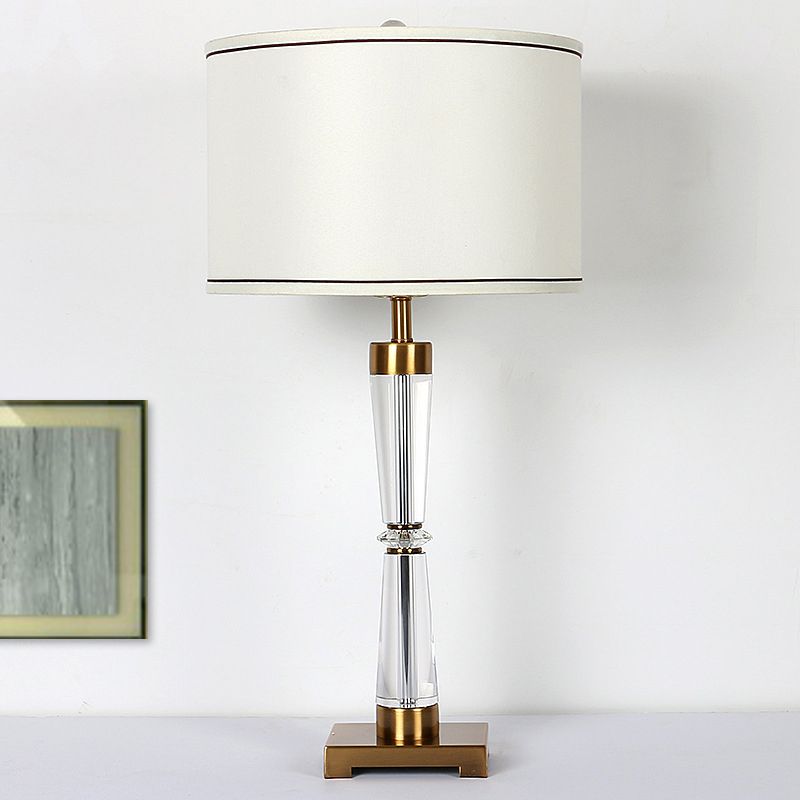 Modern Hourglass Table Lamp Clear Crystal 1 Head Desk Light in Gold with Fabric Shade