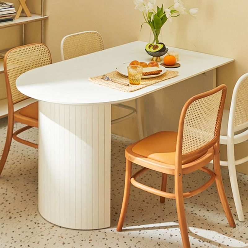 White Dinette Table with Pine Wood Base Modern Free Form Dining Table