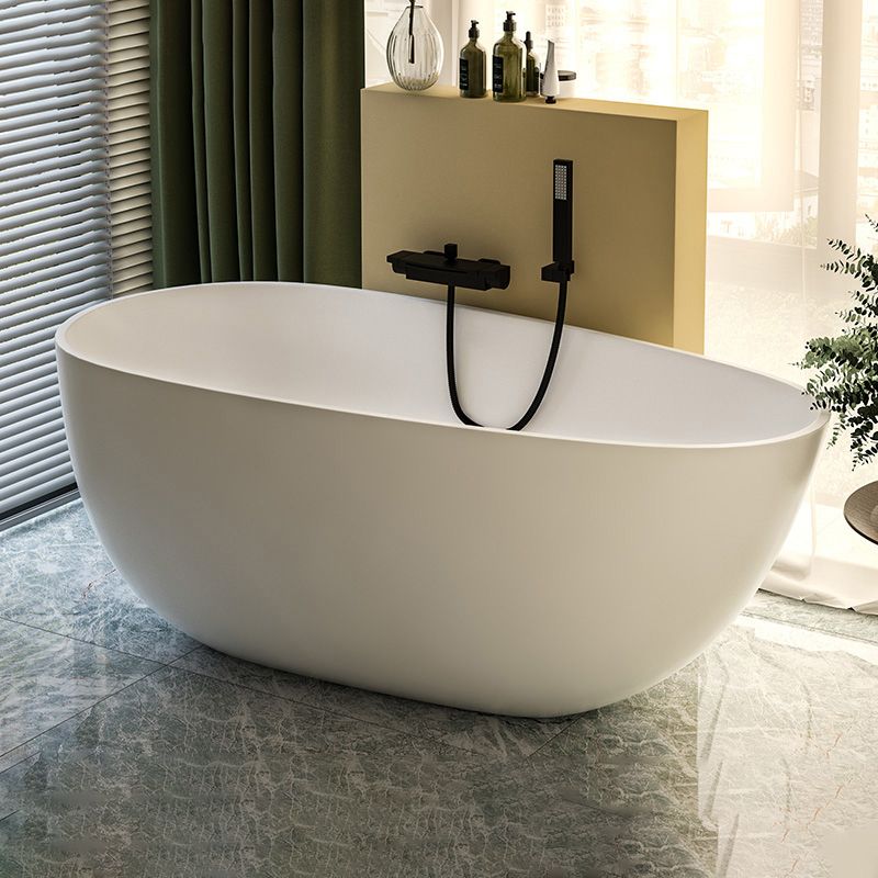 Acrylic-Fiberglass Oval Bathtub Contemporary Soaking Bathtub with Drain and Overflow Trim