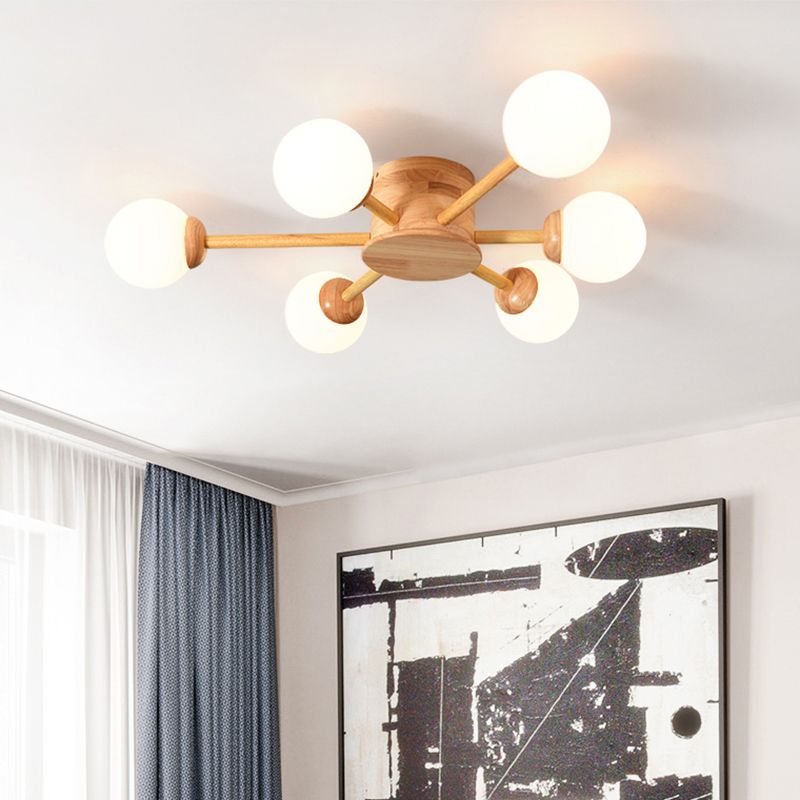 Bubble Semi Flush Minimalistischer Schlafzimmer-Deckenleuchter aus Milchglas aus Holz
