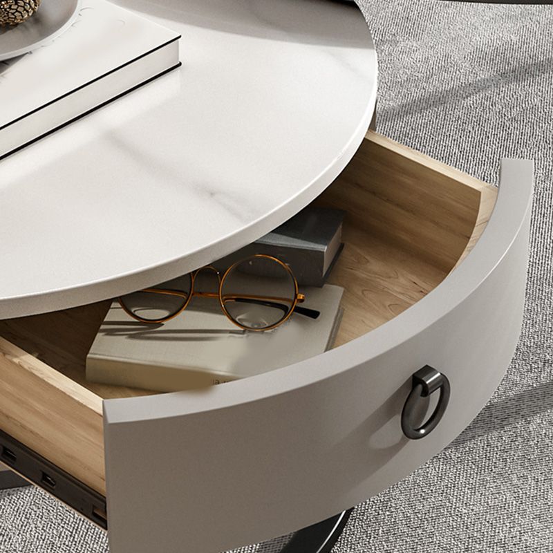 Round Glass Top Coffee Table Contemporary Frame Coffee Cocktail Table with Drawers