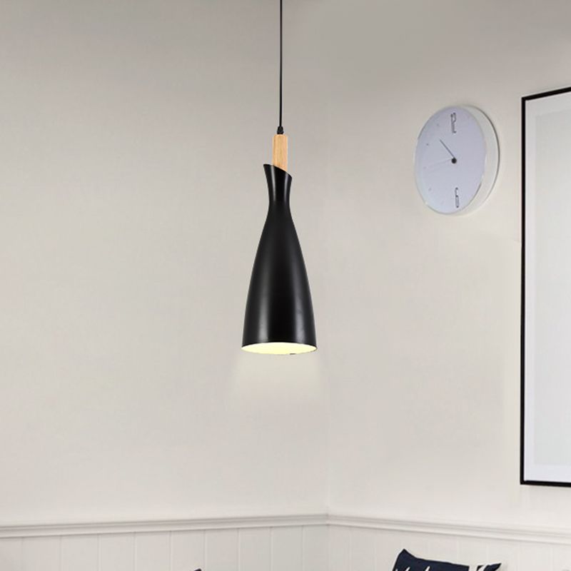 Tapered Kitchen Hanging Pendant Light Metal 1 Head Minimalist Down Lighting in Black/White/Grey
