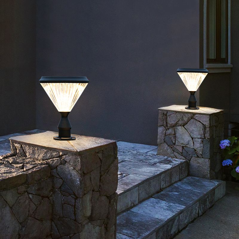 Contemporary Pillar Light with Cone Shaped Shade for Courtyard