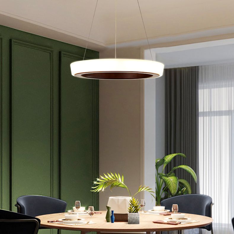 Circular LED Chandelier Light Fixture Simplicity Wooden Diner Ceiling Suspension Lamp