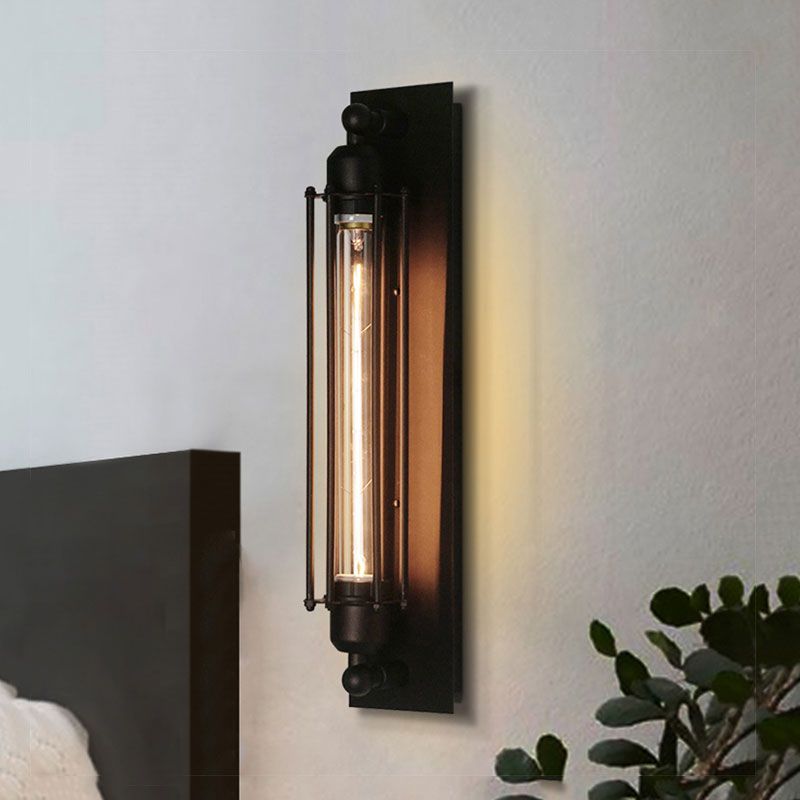 1 Light Linear Wall Sconce with Wire Frame Industrial Black/Silver Metallic Wall Mount Light for Bedroom