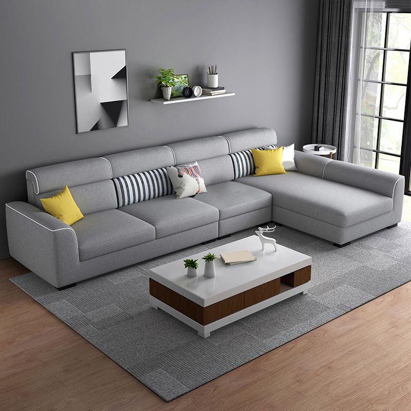 Square Arm 35 Inch High Sectionals in Grey Removable Cushions Sectionals