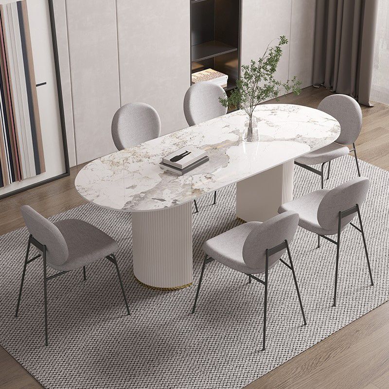 Sintered Stone Top Table for Restaurant Luxury White Table with Double Pedestal