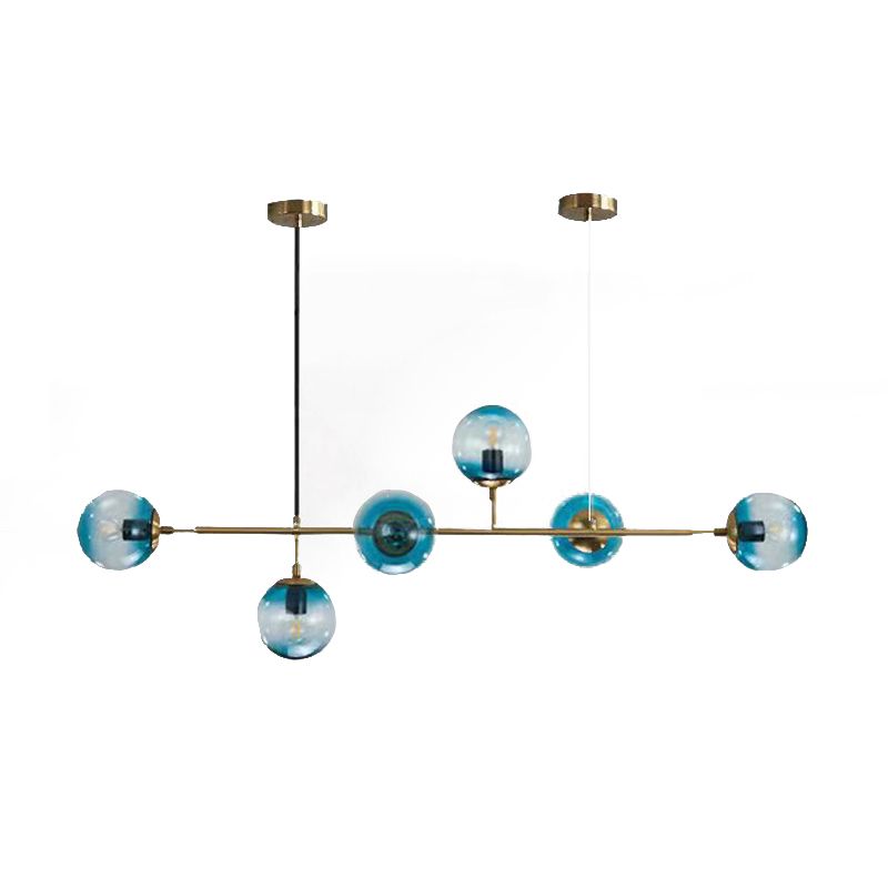 Linear Pendant Lighting Minimal Glass 6 Lights Chandelier Lighting in Black